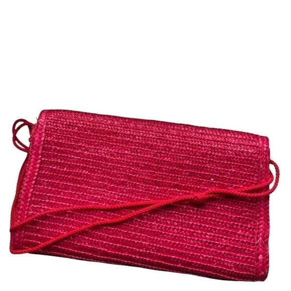 Jennifer Moore Red Raffia Straw Clutch Bag Purse - Picture 3 of 5